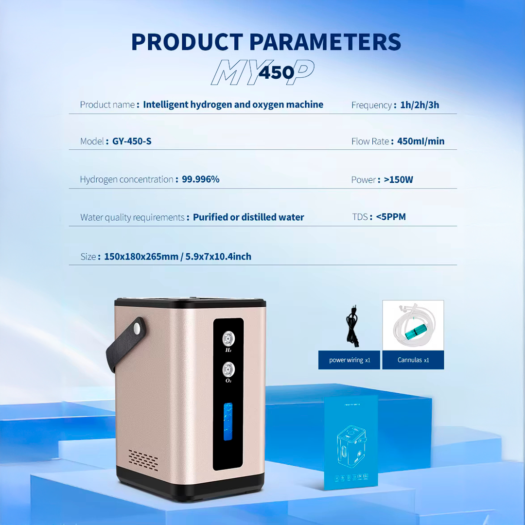 My450-P - Hydrogen Oxygen Generator Inhaler – 450ml/min – 2 Outlets - High-Purity H2 Inhalation Therapy - MyH2 Collection
