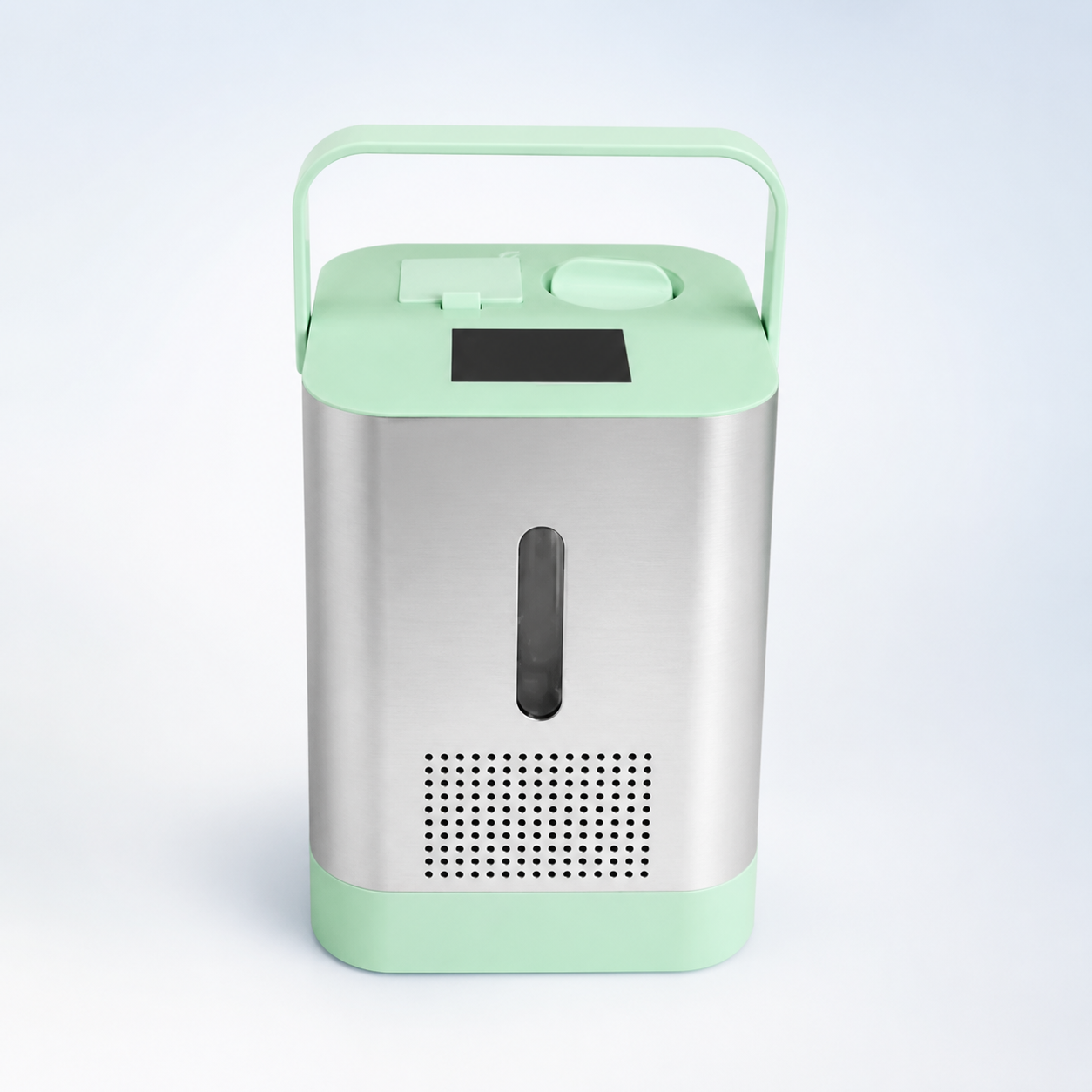 Green and silver portable 900 mL/min hydrogen inhaler, front view
