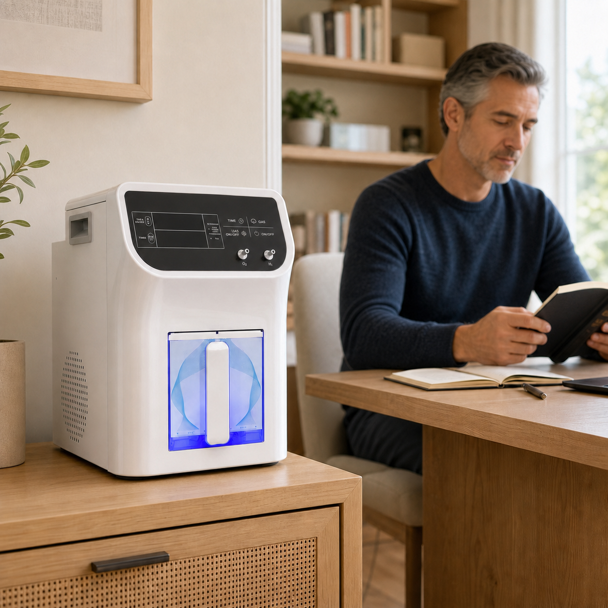 Cawolo HIM-19-3000 in a modern home office with an adult reading