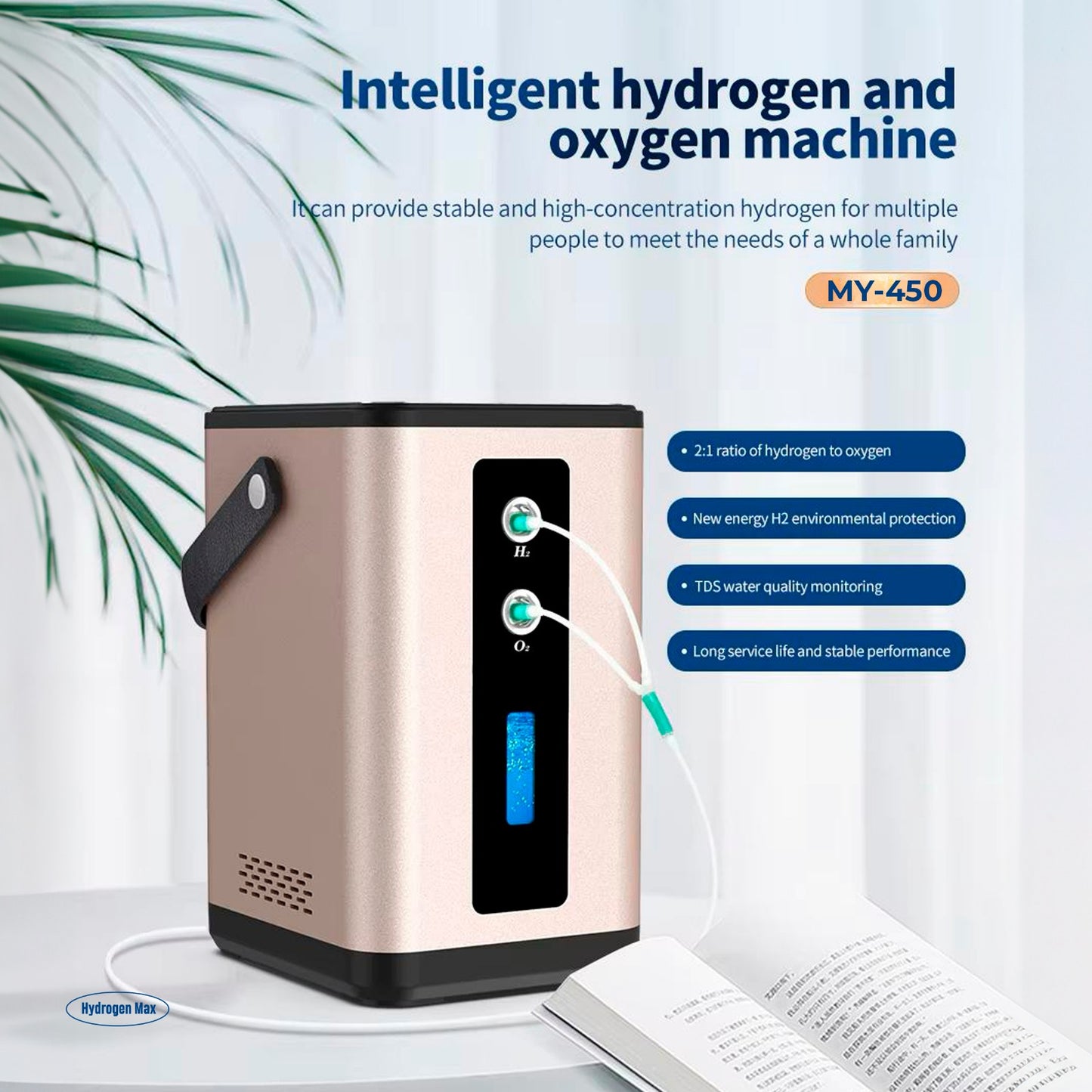 My450-P - Hydrogen Oxygen Generator Inhaler – 450ml/min – 2 Outlets - High-Purity H2 Inhalation Therapy - MyH2 Collection
