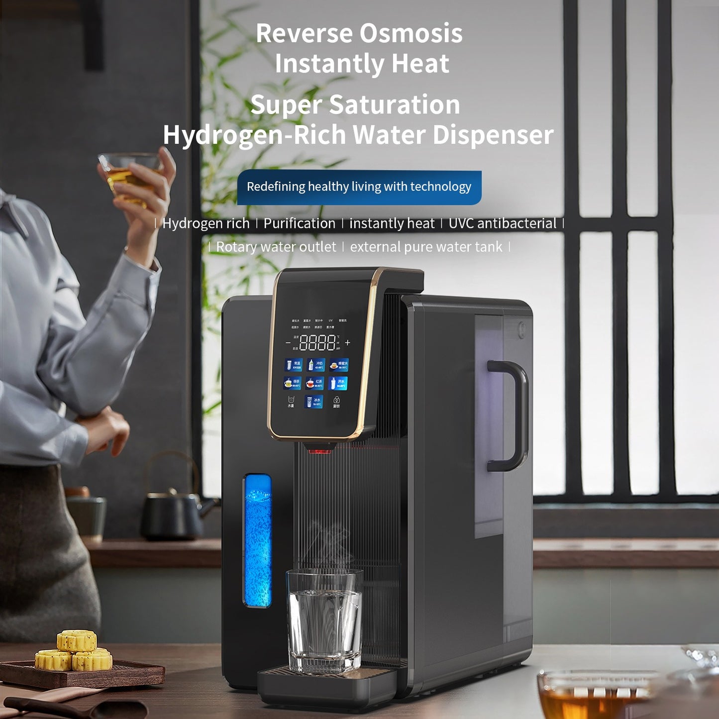 H2Max High-Tech Hydrogen Cold & Hot Water Dispenser - 7.5L with Reverse Osmosis